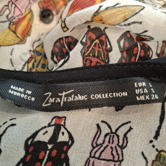 Zara Sheer Beetle Bug Peter Pan Collar Shortsleeve Blouse - Picture 8 of 10